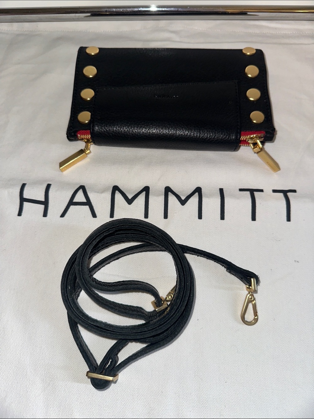 Hammitt Levy in Black/ Brushed Gold Red Zip - Picture 5 of 5